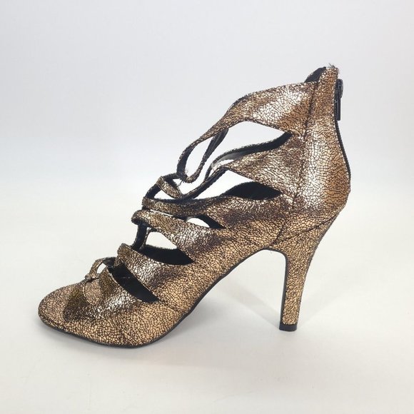 Lane Bryant Womens Cut Out Gladiator Strappy Sandals Zip Gold Metallic 9W - Picture 2 of 9